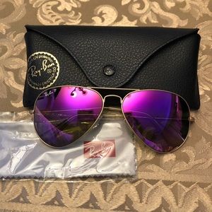 Ray Ban Polarized Aviator Mirrored Sunglasses Pink